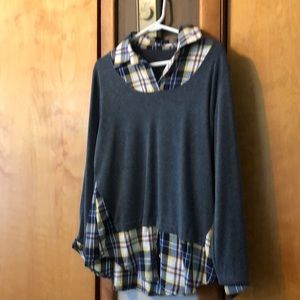 One piece plaid w/ gray women’s top